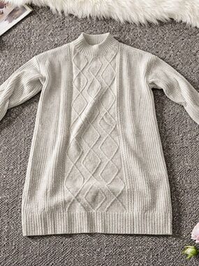 LOFT Cream Cable-Knit Mock Neck Sweater Dress - Women's Sz XL
